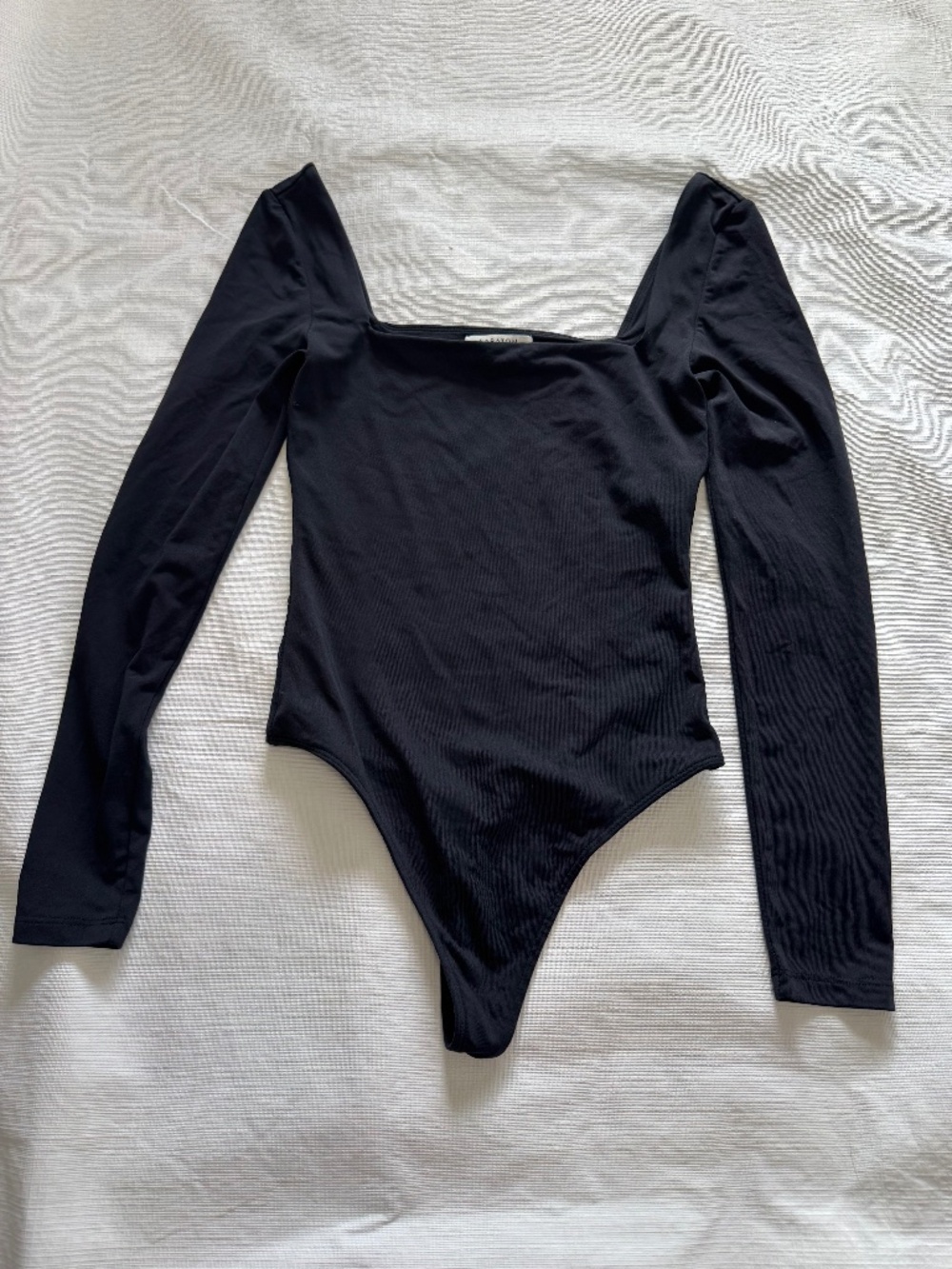Babaton Black Long-Sleeve Square-Neck Bodysuit Small